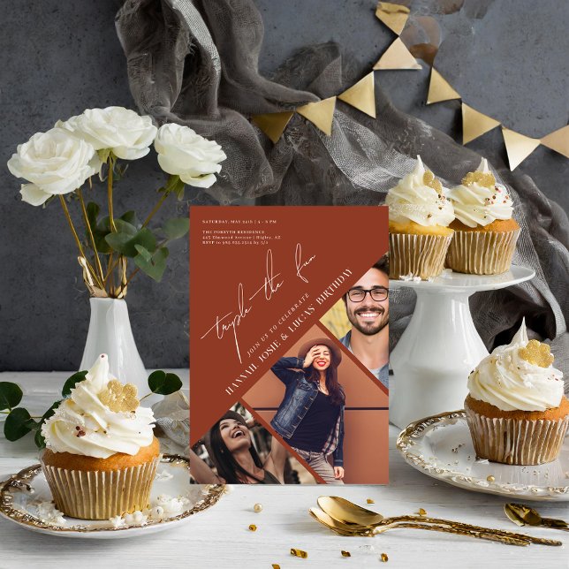 Invitación Triple de la diversión | Cumpleaños moderno de tre (Subido por el creador)