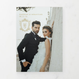 Invitación triple del Boda del Escudo de Vintage d