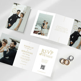 Invitación triple del Boda del Escudo de Vintage d