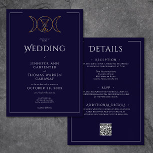 Invitación Triple diosa Boda azul de la luna en Wiccan de dos