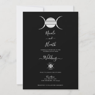 Invitación Triple Diosa Ciclo Lunar Boda de Plata y Negro