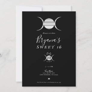Invitación Triple Diosa Ciclo Lunar Plata y Negro Dulces 16