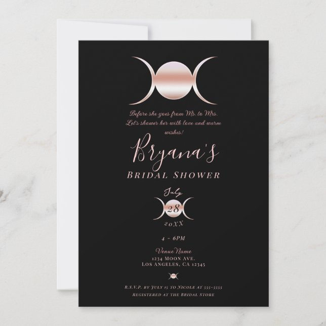Invitación Triple diosa Moon Cycle Pink Black Bridal Shower (Anverso)