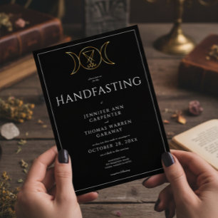 Invitación Triple diosa Wiccan Moon Black Handfast Two Side