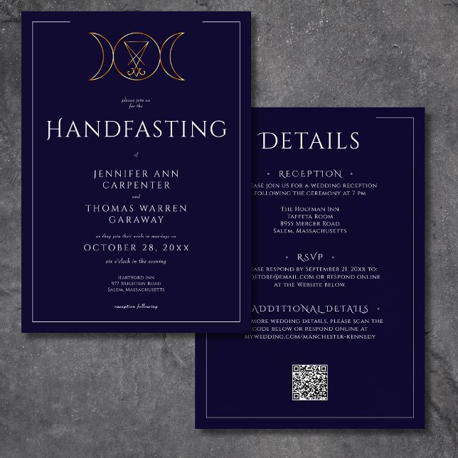 Invitación Triple diosa Wiccan Moon Blue Handfast Dos lados (Triple Goddess Wiccan Moon Blue Handfast Two Sided Invitation)