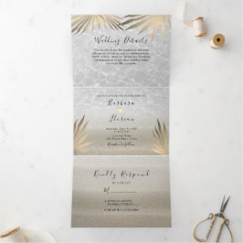 Invitación triple-doble de bodas de playa tropical