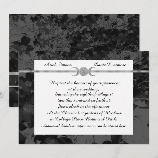 Invitación Triple Gotho Boda floral Moon Ste de ayuno (Anverso / Reverso)