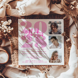 Invitación Triple Graduación Foto Rosa Magenta Gra