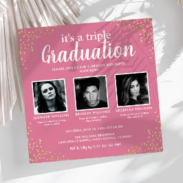 Invitación Triple Graduación Tres Foto Fiesta Rosa