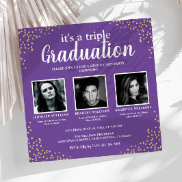 Invitación Triple Graduación Tres Fotos Fiesta Purpura