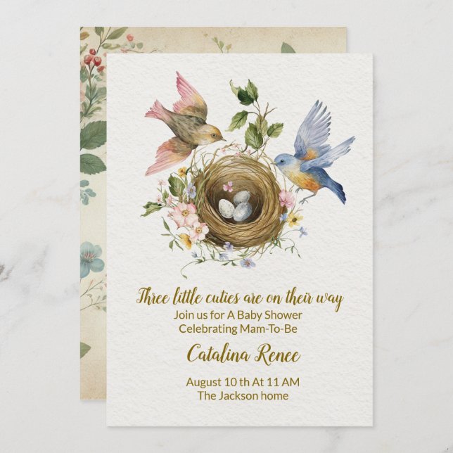 Invitación Triple la alegría: una celebración para nuestros t (Anverso / Reverso)