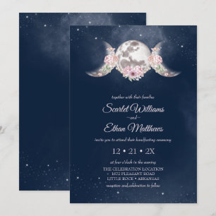 Invitación Triple luna Medianoche Blue Starry Sky Handfasting