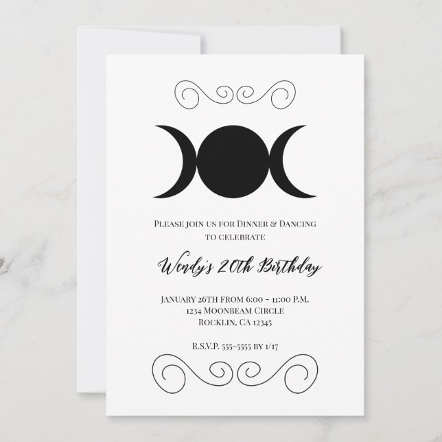 Invitación Triple Moon Goddess Pentáculo Fiesta de Cumpleaños (Anverso)