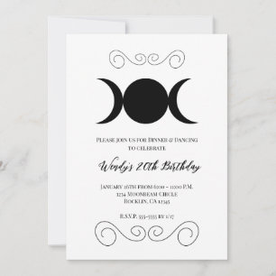 Invitación Triple Moon Goddess Pentáculo Fiesta de Cumpleaños