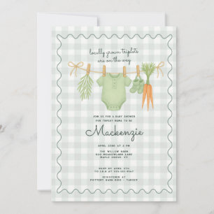 Invitación Triplet Baby Shower de Clothesline de crecimiento 