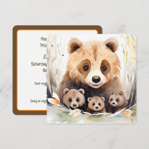 Invitación Triplet Baby Shower Mama Bear y Cubs