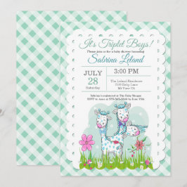 Invitación Triplet Boys Adorable Giraffes Baby Shower