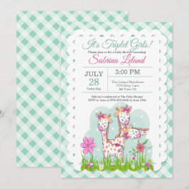 Invitación Triplet Chicas Adorables Giraffes Baby Shower