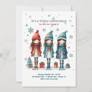 Invitación Triplet Chicas Navidades Fiesta de Cumpleaños