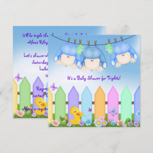 Invitación Triplets Baby Boy Shower