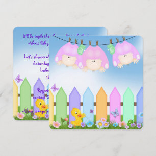 Invitación Triplets Baby Girl Shower