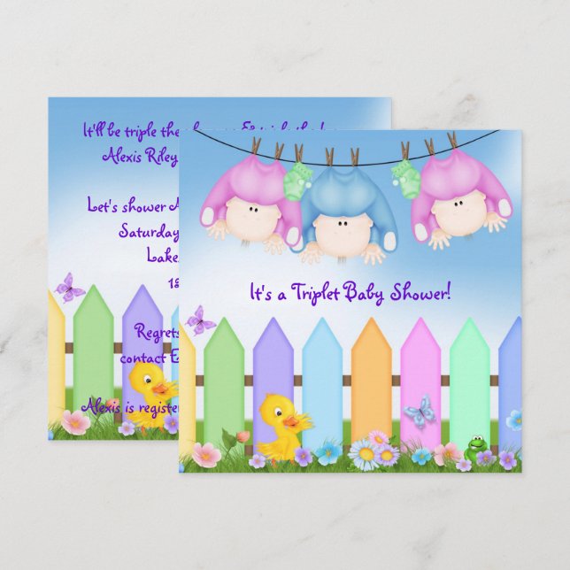 Invitación Triplets Baby Shower (Anverso / Reverso)