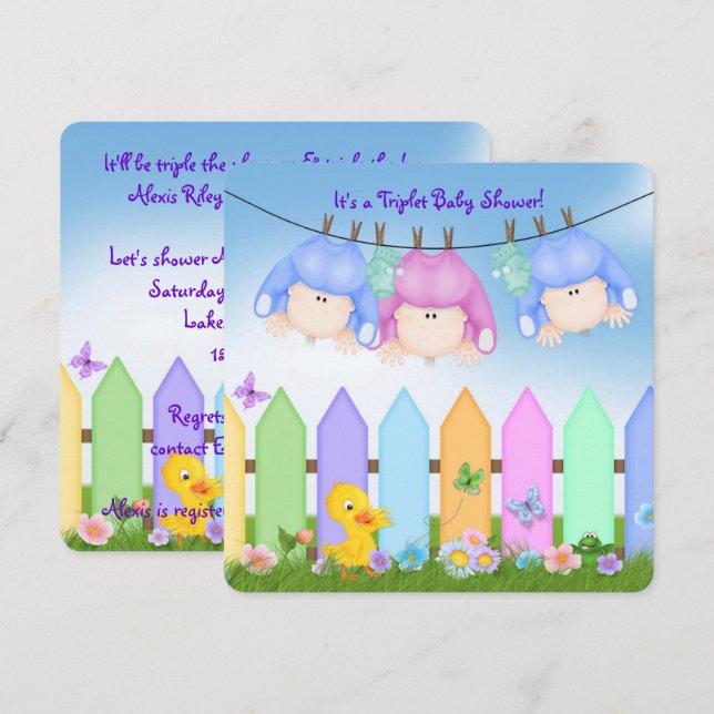 Invitación Triplets Baby Shower (Anverso / Reverso)