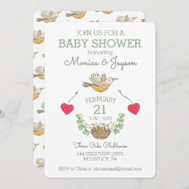 Invitación Triplets Baby Shower Bird and Nest