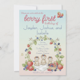 Invitación Triplets Berry First Birthday Party