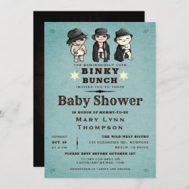 Invitación Triplets divertidos Binky Bunch Western Baby Showe