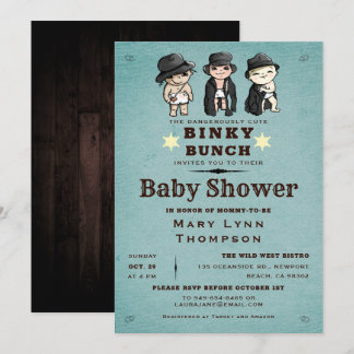 Invitación Triplets divertidos Binky Bunch Western Baby Showe