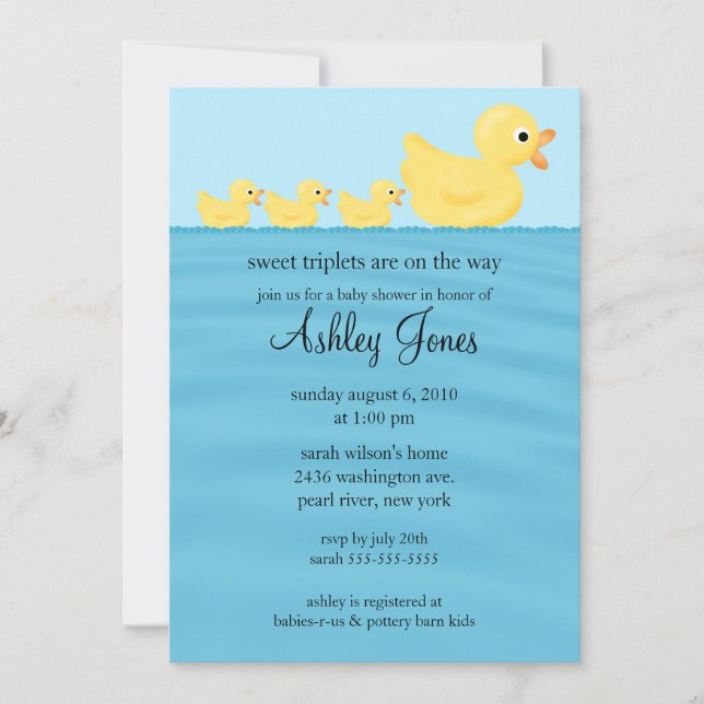 Invitación Triplets Duck Baby Shower (Anverso)