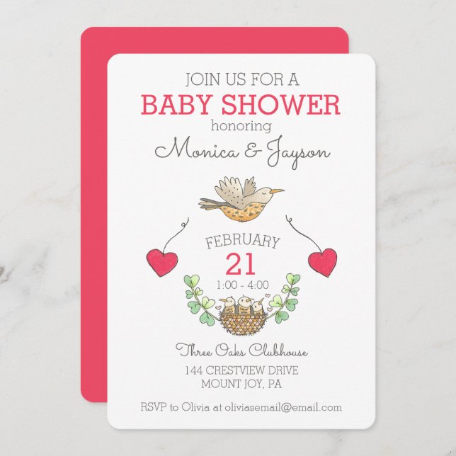 Invitación Triplets Mama Bird Volando Baby Shower (Anverso / Reverso)