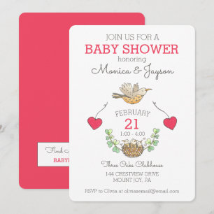 Invitación Triplets Mama Bird Volando Baby Shower
