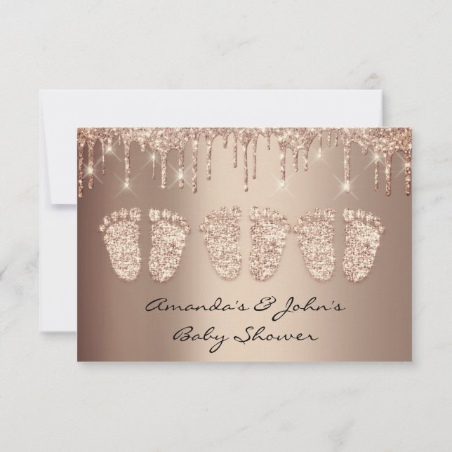 Invitación Triplets Rosa de pies de Baby Shower Chica (Reverso)