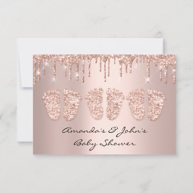 Invitación Triplets Rosa de pies de Baby Shower Dris niño Chi (Reverso)