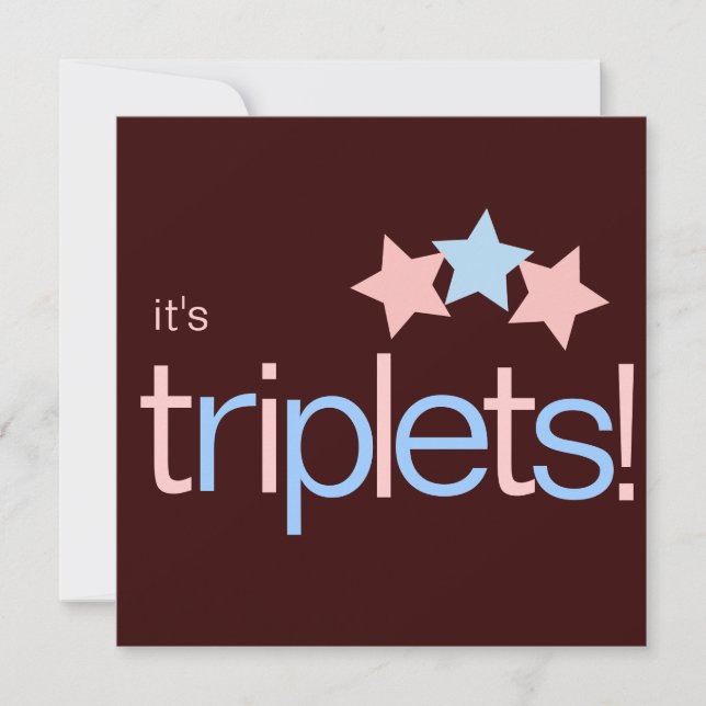 Invitación Triplets Stars Pink Blue Brown Baby Shower (Anverso)