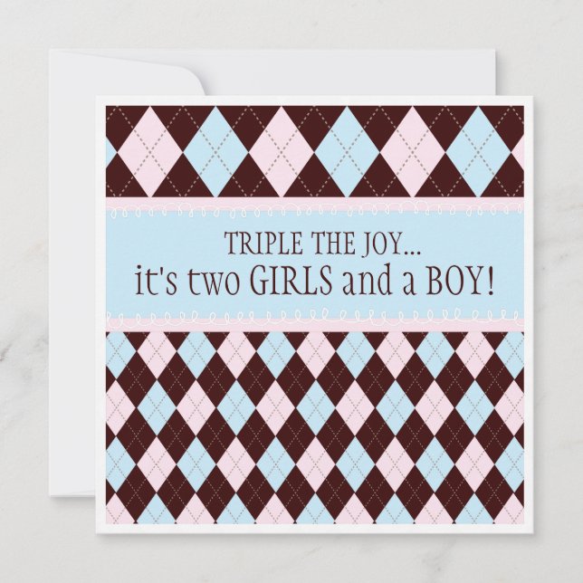 Invitación Triplique el trío Baby Shower del chica del (Anverso)