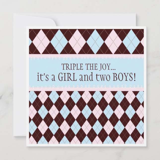 Invitación Triplique el trío Baby Shower del chica del (Anverso)