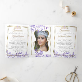 Invitación Tríptica 2 Foto Foliage Púrpura Mis Quince Años