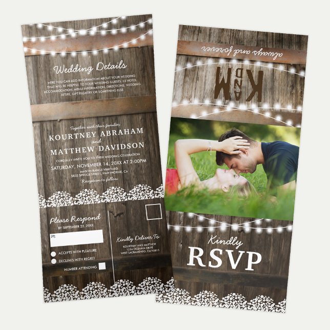 Invitación Tríptica 3 de cada 1 Boda Rústico de Respiración del Bebé (Subido por el creador)
