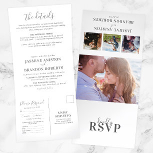 Invitación Tríptica 3 en 1 Elegante Boda fotográfico Tri-Fold Invitaci