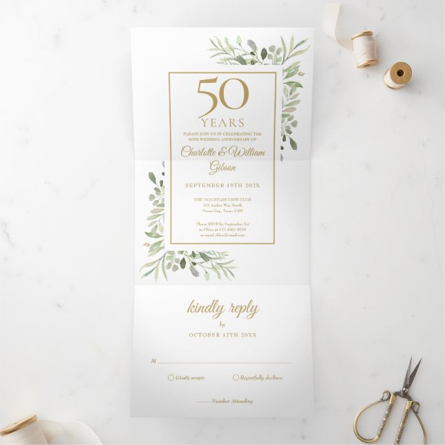 Invitación Tríptica 50.º Aniversario de Oro Boda Fotovegetación (Interior)