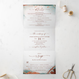 Invitación Tríptica Acuarela de abstracto moderno Terra Cotta Boda