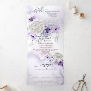Invitación Tríptica Acuarela Lilac Floral ALL IN ONE BODA