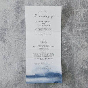 Invitación Tríptica Acuarela moderna   Boda fotográfico azul todo en u