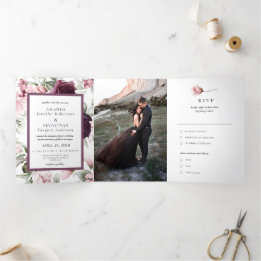 Invitación Tríptica Acuarela romántica | Boho Boda