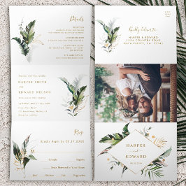 Invitación Tríptica Acuarela tropical deja Boda de oro