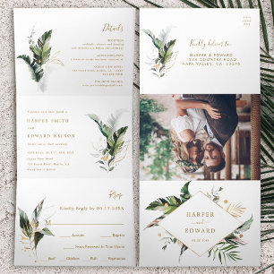 Invitación Tríptica Acuarela tropical deja Boda de oro