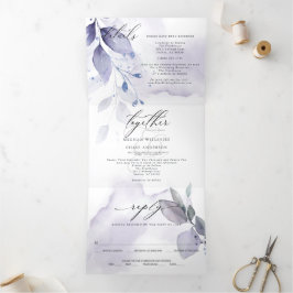 Invitación Tríptica Acuarela Violeta Leafy TODO EN UN BODA